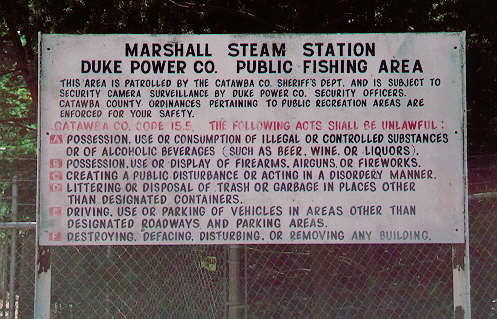 Marshall Steam Station Public Fishing Area Rules